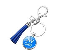 Llavero clásico azul JW.ORG de piel sintética con borlas, diseño de testigos de Jehová, llavero de coche, bolso de mano, bolso, regalo para miembros, plata, 25