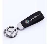 Llavero Coche Cuero de Gamuza, para Alfa Romeo Stelvio 4C Mito Giulietta Anillos De Herradura Giratorios De Llavero Creativo Accesorios,Black Style-a