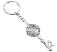 Llavero Colgante Forma de Llave Color Antiguo Metálico Pequeño y Portátil para Bolso, Decoración Religiosa San Benito, Accesorio para Llaves Coche y Mochila