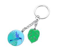 Llavero colibrí y hoja de monstera - KOLIBRI - llavero tropical, metal fundido, esmalte auténtico - incl. llavero - cromado - azul, verde, turquesa - TROIKA Original