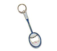 Llavero con abrebotellas de metal con diseño de raqueta de bádminton para deportes aire y reuniones sociales Abrebotellas portátil con temática de raqueta de bádminton