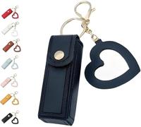 Llavero con Aceite Labial - Espejo y Aceite 2 en 1, Mini Estuche portátil de Cuero sintético para lápiz Labial, con Llavero y Espejo en Forma de corazón, Ideal para Viajes