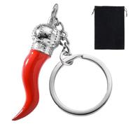 llavero con amuleto de la suerte, llavero con colgante de pimiento rojo, Llavero de acero con cuerno de la suerte y colgante de ciama de caballo, idea de regalo de acero (Plata/Pequeño)