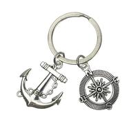 Llavero con ancla de marinero - Llaveros de marinero con ancla de barco y rosa de los vientos - Llavero de ancla de marinero - Regalo para amantes del mar, marineros o pescadores - Llavero unisex