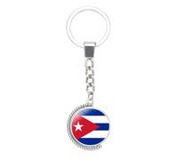 Llavero Con Bandera Nacional De Cuba Con Rotación: Patrón De Banderas Cortesanas De América Del Norte Con Llavero De Vidrio De Cabujón Giratorio De Doble Cara,Para Regalo De Llavero De Graduació