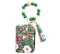 Llavero con borlas, monedero, llavero con para lápiz labial, llavero de piel sintética con pulsera para mujeres, niñas y adultos, Verde, Refer to description