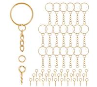 Llavero con cadena 86 llaveros juego de manualidades, 86 llaveros, anillos de cadena + 86 pines roscados, 25 mm para llaves, manualidades, bolsos, fabricación de joyas (dorado)