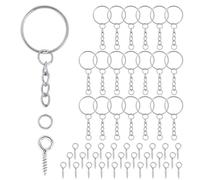 Llavero con cadena 86 llaveros juego de manualidades, 86 llaveros, anillos de cadena + 86 pines roscados, 25 mm para llaves, manualidades, bolsos, fabricación de joyas (plata)