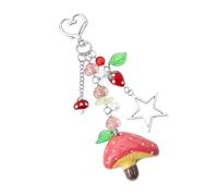 Llavero con colgante de estrella y tulipanes de fresa y setas, inspirado en la granja, aleación de zinc, joyería artística, diseño de hongos, fresas, flores, estrella, B, Talla única