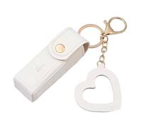 Llavero con colgante de lápiz labial, llavero con colgante de corazón, de piel sintética, mini contenedor de lápiz labial, llavero portátil para brillo de labios, White