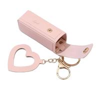 Llavero con colgante de lápiz labial, llavero con colgante de corazón, de piel sintética, mini contenedor de lápiz labial, llavero portátil para brillo de labios, Pink