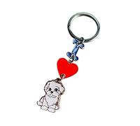Llavero con colgante de perro con texto en inglés "I Love Dog", etiquetas de identificación de mascotas de metal, llavero para amantes de los perros, llavero de regalo, Bichon Frise