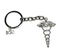 Llavero con colgante de plata envejecida con símbolo médico Caduceo, #1, L, Médico, sencillo