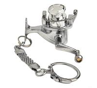 Llavero con colgante de tambor de carrete de pesca de aleación para entusiastas del aire libre, mango agitable, accesorio portátil compacto, aleta dorada o plateada (A)