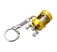 Llavero con colgante de tambor de carrete de pesca de aleación para entusiastas del aire libre, mango agitable, accesorio portátil compacto, aleta dorada o plateada (B)