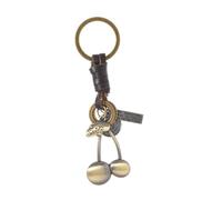 Llavero con colgantes de tono antiguo, detalle de bucle envuelto y accesorios de metal para llevar a diario y bolsa de acento vintage, llavero de cuero marrón, colgante de metal, bolsa decorativa