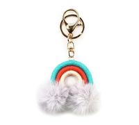 Llavero con dije de arco iris que teje bolas de felpa arcoíris, llavero, bolsa, colgante, llavero, bolsa, decoración única para auriculares, accesorios para mujeres y niñas, gris, Talla única