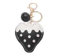 Llavero con dije de fresa vibrante con borlas y campanas, soporte decorativo de cuero resistente, bonito llavero para regalo de niñas, Negro
