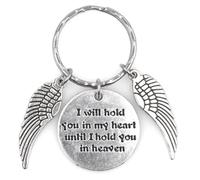 Llavero con diseño de alas de ángel con texto en inglés "I Will Hold You in My Heart Until I Hold You in Heaven Bereavement Memorial Sympathy Loss of Baby Friend Loved One 112S