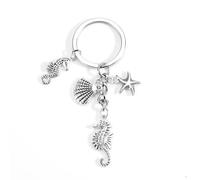 Llavero con diseño de caballito de mar, divertido llavero de metal con grabado, práctico accesorio, regalo brillante para novia, plata, plata, S