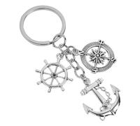 Llavero con Diseños Náuticos - Incluye Ancla, Brújula y Timón, Fabricado en Aleación de Zinc Resistente,Viene en Elegante Bolsa de Organza
