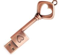 Llavero con forma de llave y corazón de metal, memoria USB de 64 GB con chip de clase A para una rápida transmisión de datos, memoria USB de