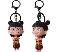 Llavero con imagen de dibujos animados de Nezha 2025 llavero de película animada llavero de muñeca linda de fanático del anime novedoso llavero de muñeca mini coleccionable (2 piezas,Talla única)