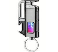 Llavero con linterna 3 en 1, resistente al viento, llama ajustable, butano recargable con ventana visual, ideal para uso en exteriores y velas, compacto y portátil
