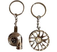 Llavero con Modelo de Autopartes,2 Piezas Llaveros Metálicos de Turbocompresor,Llavero Giratorio de Turbo,Accesorios Creativos para Coche,Llavero Colgante,Decoración para Regalo de Conductor