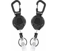 Llavero con mosquetón redondo negro, enrollador de llaves retráctil para exteriores con cordón de acero inoxidable, paquete de 2 unidades.