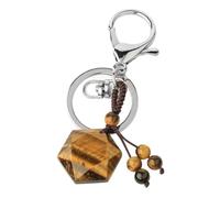 Llavero Con Piedras Preciosas De Cristal De Diamante Hexagonal,Llavero Con Piedra De Ojo De Tigre Natural,Llaveros Con Cristales De Reiki Para Viernes,Mujeres,Hombres,Niñas,Bicicletas,Amarillo,85 Mm