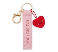 Llavero con texto en inglés "Hab dich lieb!", correa de piel sintética, color rosa, 10 cm, con corazón