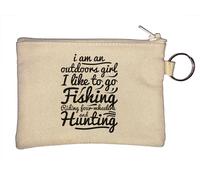 Llavero con texto en inglés "I Am an Outdoors Girl I Like to Go Fishing Riding Four Wheelers and Hunting Key Chain Monedero Beige, beige, Talla única