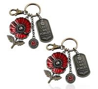 Llavero conmemorativo de amapola, Lest We Forget, regalo de recuerdo de flor de amapola, llavero de tributo militar, regalo conmemorativo para amigos, 2 unidades., As shown in the figure