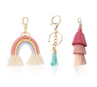 Llavero De 3 Piezas, Llavero De Borla, Colgante De Arco Iris De Mochila, Llavero Tejido, Colgante De Llavero De Bolso Escolar