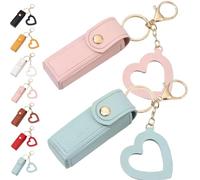 Llavero de aceite de labios, espejo y aceite 2 en 1, mini estuche para lápiz labial con llavero y colgante de corazón, organizador de lápiz labial para mujer con espejo, piel sintética, para viajes