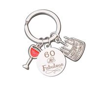 Llavero de acero inoxidable 60 cumpleaños - Amuleto creativo para mujeres y hombres, plata, 25 mm