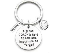Llavero de acero inoxidable con grabado «A Great Coach is Hard to Find and Impossible to Forget» y adorno de baloncesto, llavero para profesor, entrenador, regalo para el día del profesor, plata, M