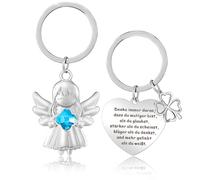 Llavero de ángel de la guarda con amuleto de la suerte que sostiene un trébol de cuatro hojas colgante ánimo adornos de ángel de la buena suerte regalos para familiares amigos adecuado - azul