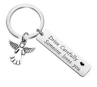 Llavero De ángel De La Guarda,Llavero para Coche,Conducción Segura,Amuleto De La Suerte con 'Drive Carefully!',Llavero De Acero Inoxidable,Regalo para Licencia De Conducir Llavero Amuleto De La Suerte