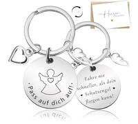 Llavero de ángel de la guarda para coche, personalizado, amuleto de la suerte, colgante con tarjeta de felicitación y sobre, licencia de conducir, regalo para hombres, mujeres, mejor amiga, beige,
