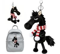 Llavero de caballo de peluche,20 cm Year Of The Horse Lucky Mascot,Llavero con colgante de muñeca de peluche de caballo,Peluche Colgante De Caballo Negro Con Bufanda,Colgante Para Bolso, Mochila (M1)