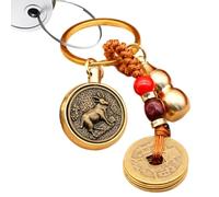 Llavero de calabaza de latón, dije de mochila de buena suerte, colgante de llavero de coche, colgante de moneda, llaveros de cobre vintage para accesorios diarios, God Sheep Turn +
