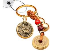 Llavero de calabaza de latón, dije de mochila de buena suerte, longevidad de éxito, colgante de moneda, llavero de coche exquisito, Guardian God Zodiac Rabbit Rotary + Five Emperors, Refer to