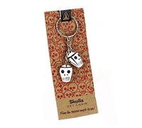 Llavero de calavera urbana estilo día de los muertos, hecho a mano, cerámica, regalo, plateado, Taille unique