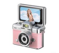 Llavero de cámara retro con pantalla abatible de 180° de 1.47 pulgadas, sensor de 100 MP, luz de relleno LED de 720P y antivibración CMOS para fotografía de vlogging (rosa)
