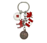 Llavero de Canadá Estados Unidos - Llaveros de Alaska con Alce Rojo Hoja de Arce y Bandera de Canadá - Accesorio de llaves para amantes de Canadá, EEUU, Viajes… - Llavero unisex hombre y mujer