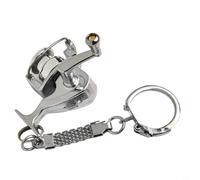 Llavero de carrete de pesca de aleación con mango agitable para pesca al aire libre, accesorio de aparejos de pesca en hielo, color dorado, colgante de metal portátil para llaves (A)