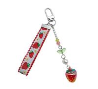 Llavero de cinta con diseño de fresa, colgante de mochila y bolso para niñas y mujeres
