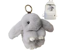 Llavero de conejito con plush animal, con charm, Soft Bunny para niñas, niños, diseño ligero, colección de accesorios para cumpleaños, fiestas de viaje, decoración, gris claro, Se référer au